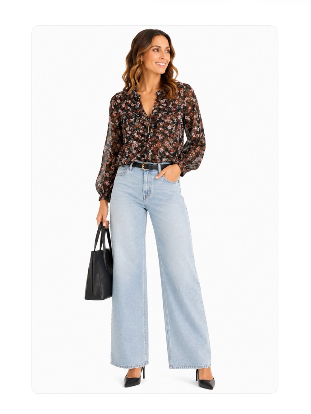 2/$30 MANGO Black Floral Cottagecore Top Long Sleeve Blouse Peasant Prairie Boho
